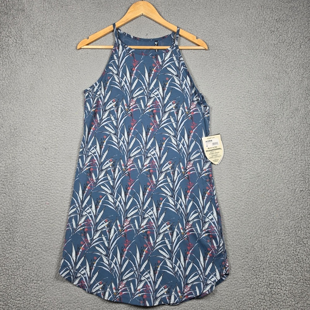 Kuhl Kandid Tank Dress Size Medium Blue Floral Overcast Print UPF 50 Curved Hem - Picture 2 of 16